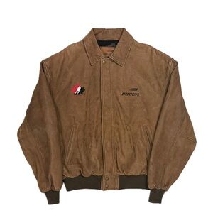 Vintage Y2K BAUER Leather Team Canada Hockey brown bomber jacket women’s 2XL